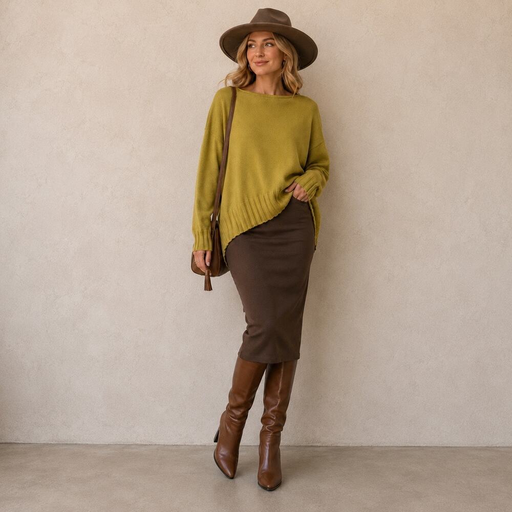 Planet Cotton/Modal Asymmetrical Rib Hem Sweater One Size Modern Boho Artsy